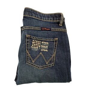 Wrangler Womens Q Baby Jeans Size 7 36" Inseam Tall Bootcut American Flag W391